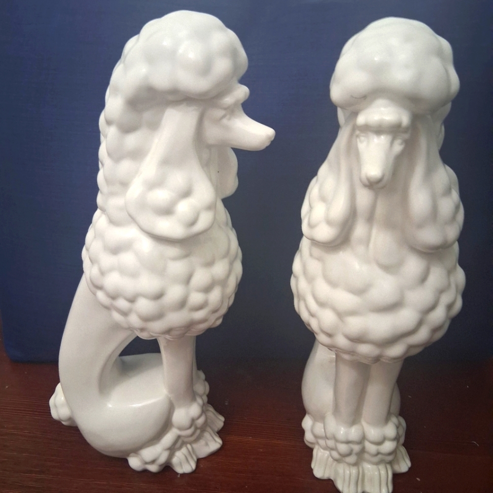 Elegant White Ceramic Poodle Figurines
